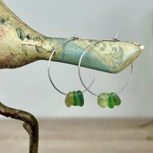 green trio seaglass earrings