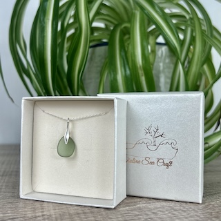 olive green sea glass necklace