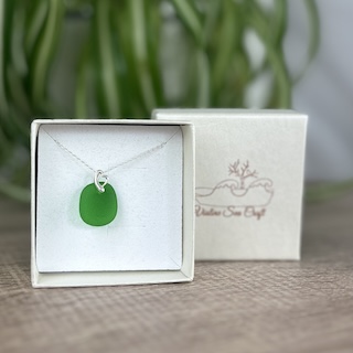 emerald green sea glass necklace
