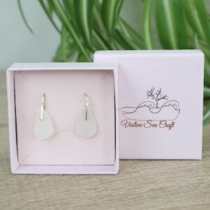 White Sea glass sterling silver earrings