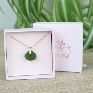 dark olive green sea glass necklace